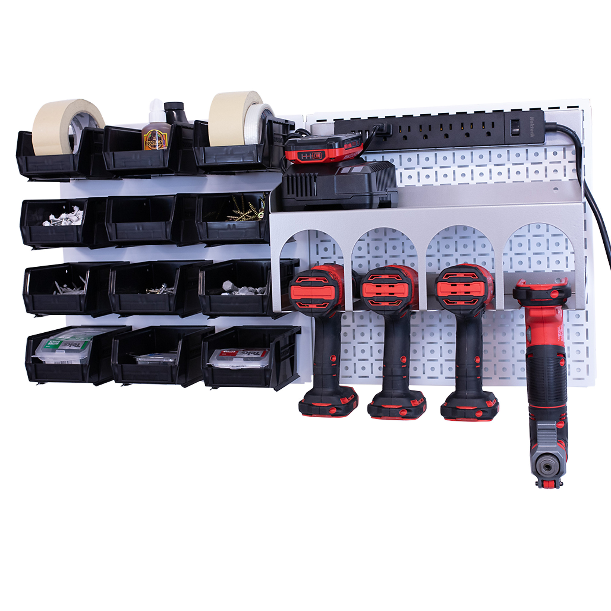 OmniWall Metal Pegboard Storage Kit - 16in. x 16in., 12 Quantum Bins, Multi-Drill Shelf, Galvanized, Model# CGS-KIT-PST